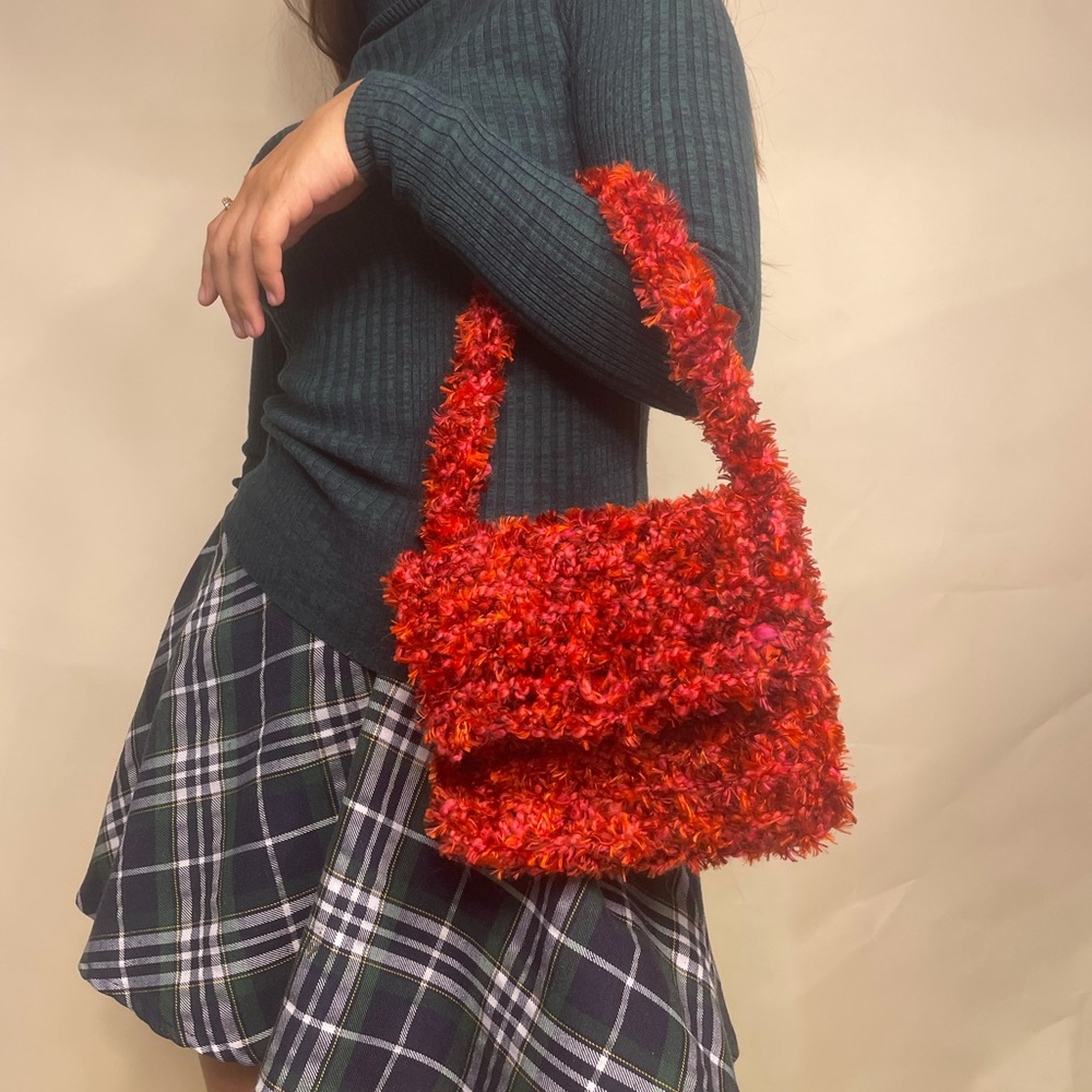 Fuzzy textured orange and red y2k vintage style mini bag